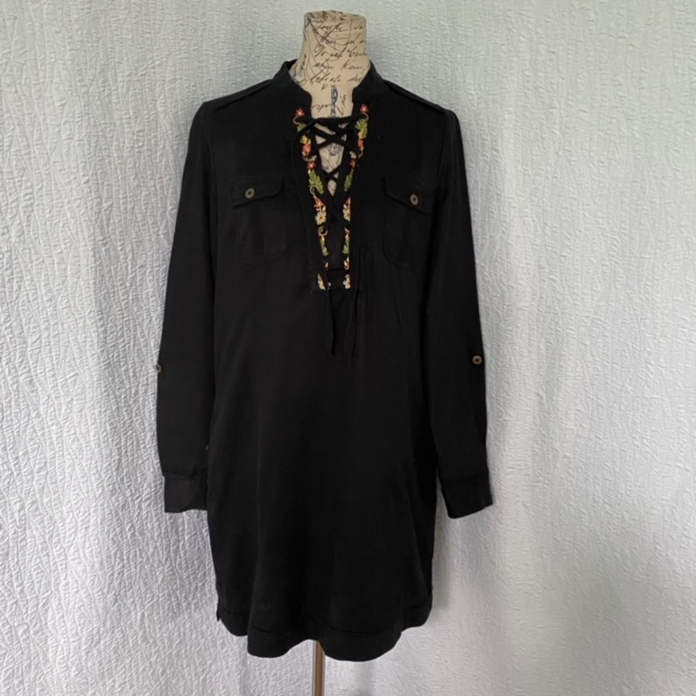 Anthropologie Holding Horses Embroidered Lace up Shirt Dress - Picture 2 of 12